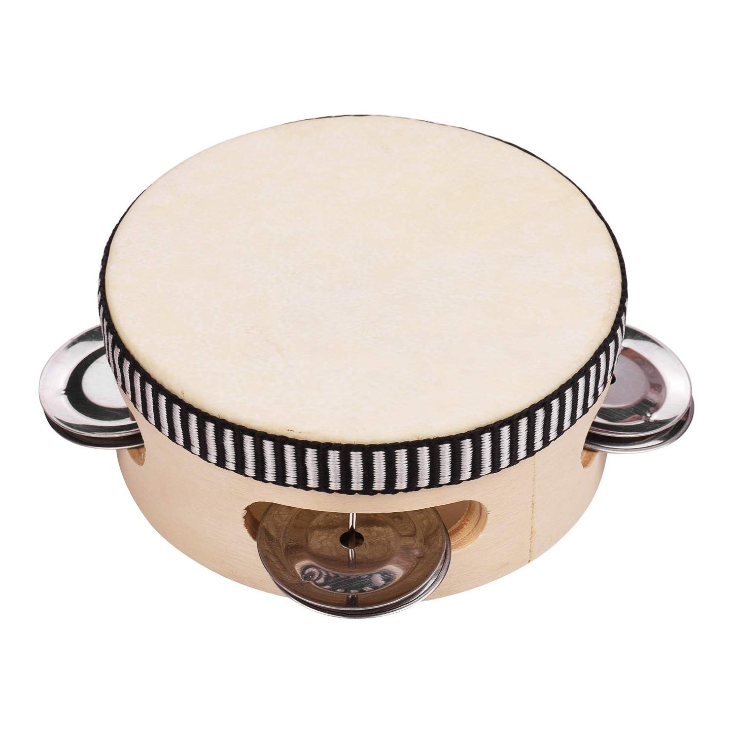 4 Inch Wooden Hand Tambourine With Metal Single Row Jingles Sheepskin Drum Skin Tambourines Tainment Musical Timbrel For Adults 
