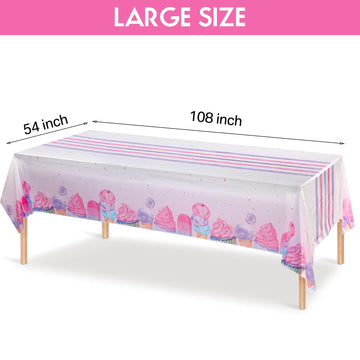 3 Pieces Ice Cream Party Tablecloth Ice Cream Table Cover Disposable Plastic Tablecloth Summer Table Covers for Baby Girls Showe