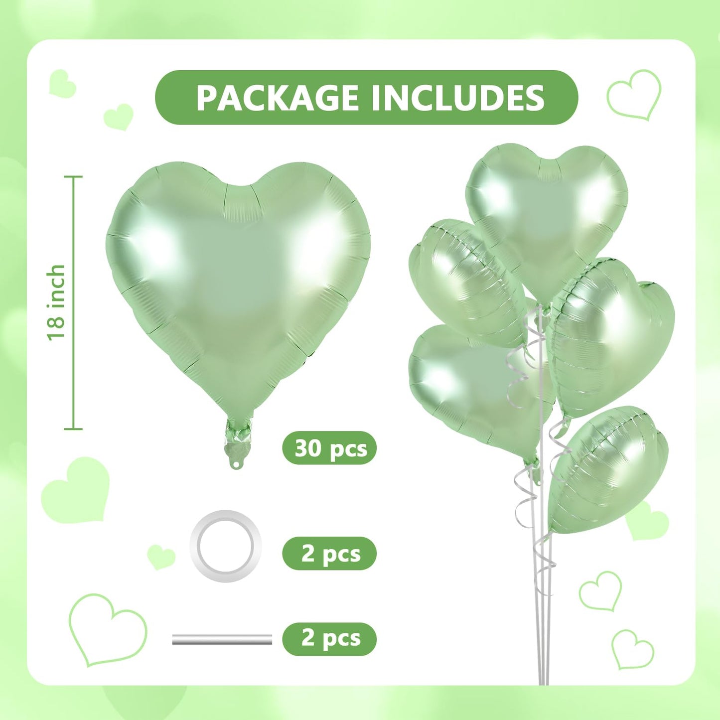 TONIFUL 30Pcs 18 Inch Olive Green Heart Balloons Sage Green Heart Shape Foil Mylar Balloons Decoration for Birthday Valentines