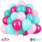 Pink Blue Balloons, 60Pcs Hot Pink Teal Blue Balloons, 12 Inch Hot Pink Confetti Helium Balloons Rose Red Turquoise Latex Balloo
