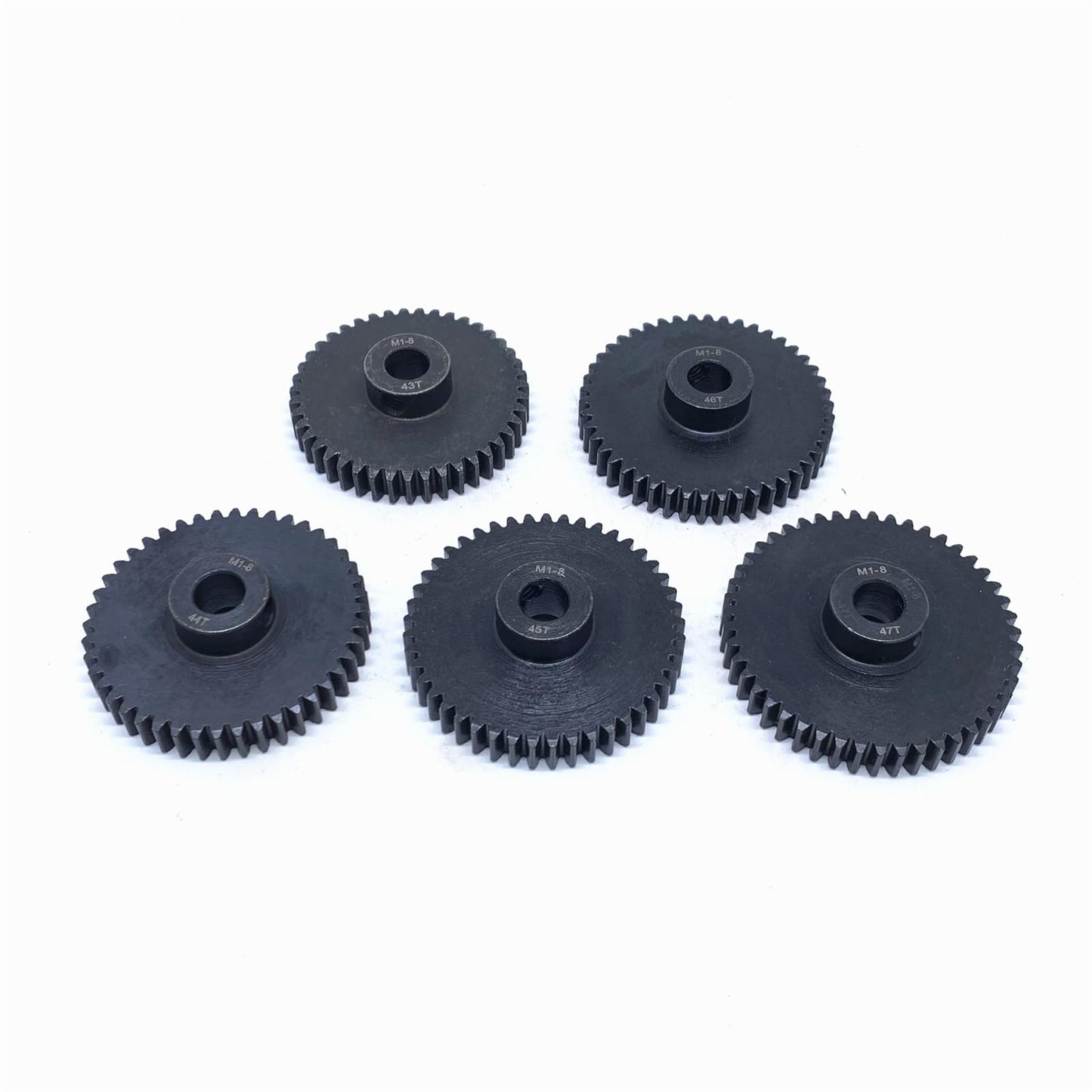 KingVal Replacement 5PCS M1 8mm 43T 44T 45T 46T 47T Steel Pinion Motor Gear Compatible with 1/5 RC Car Brushed Brushless Motor