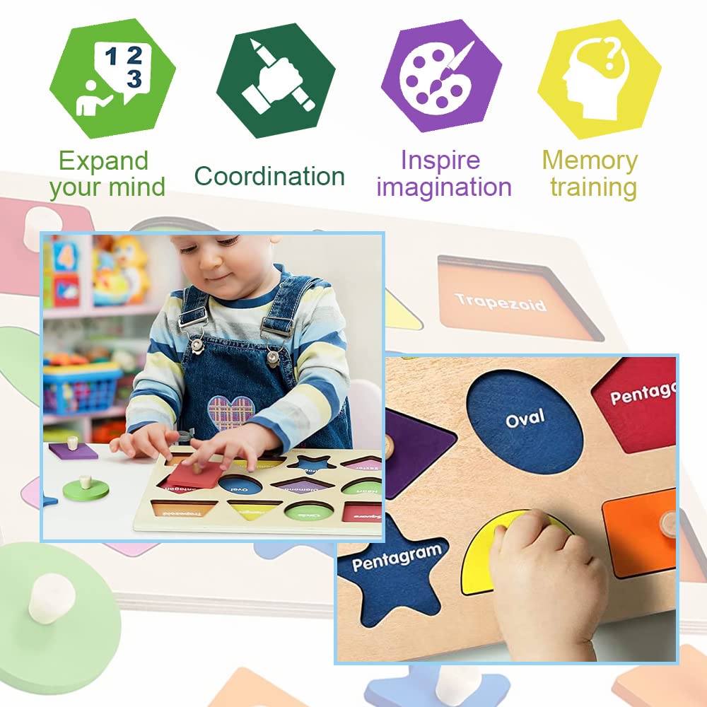 Montessori Toy Wooden Shape Peg Puzzles Montessori Baby Puzzle Geometric Shape Puzzle with Board Knob Preschool Wooden Puzzles f