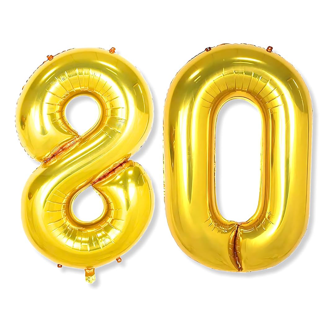 Flyloons 80 number Golden Foil Balloon 16 inch Size Birthday Decoration Items Pack of 2 | 80th Year Balloons | Eighty