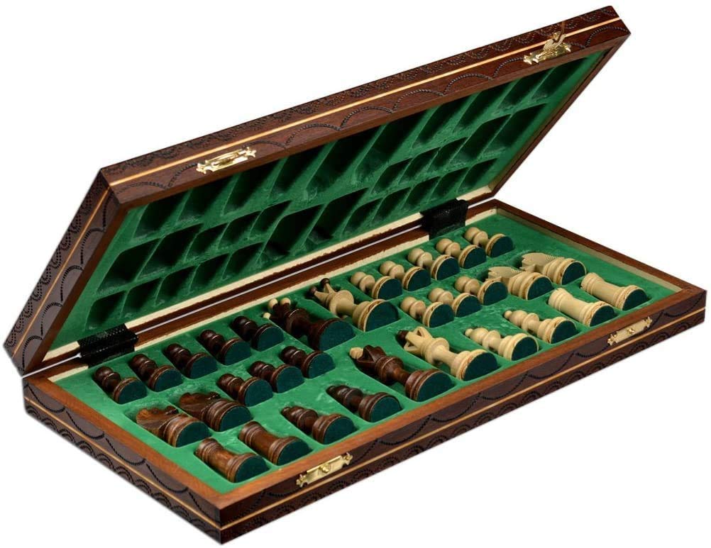 Wegiel Handmade 16 Inch Wooden Chess Set - Luxury Beech & Birch for Adults & Kids, Unique Folding Design in Junior Color