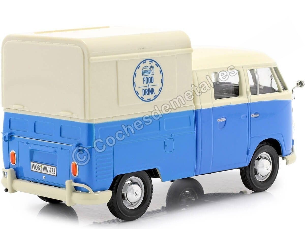 Motormax Volkswagen Type 2 (T1) Pickup Food Truck Cream And Blue 1/24 Diecast Model Car