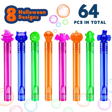 Vkten 64Pcs Halloween Bubble Wands Mini Bubbles Party Favors For Kids Halloween Party Favors Halloween Treat Bag Stuffers Goody Bag Filler Halloween Treats Prizes