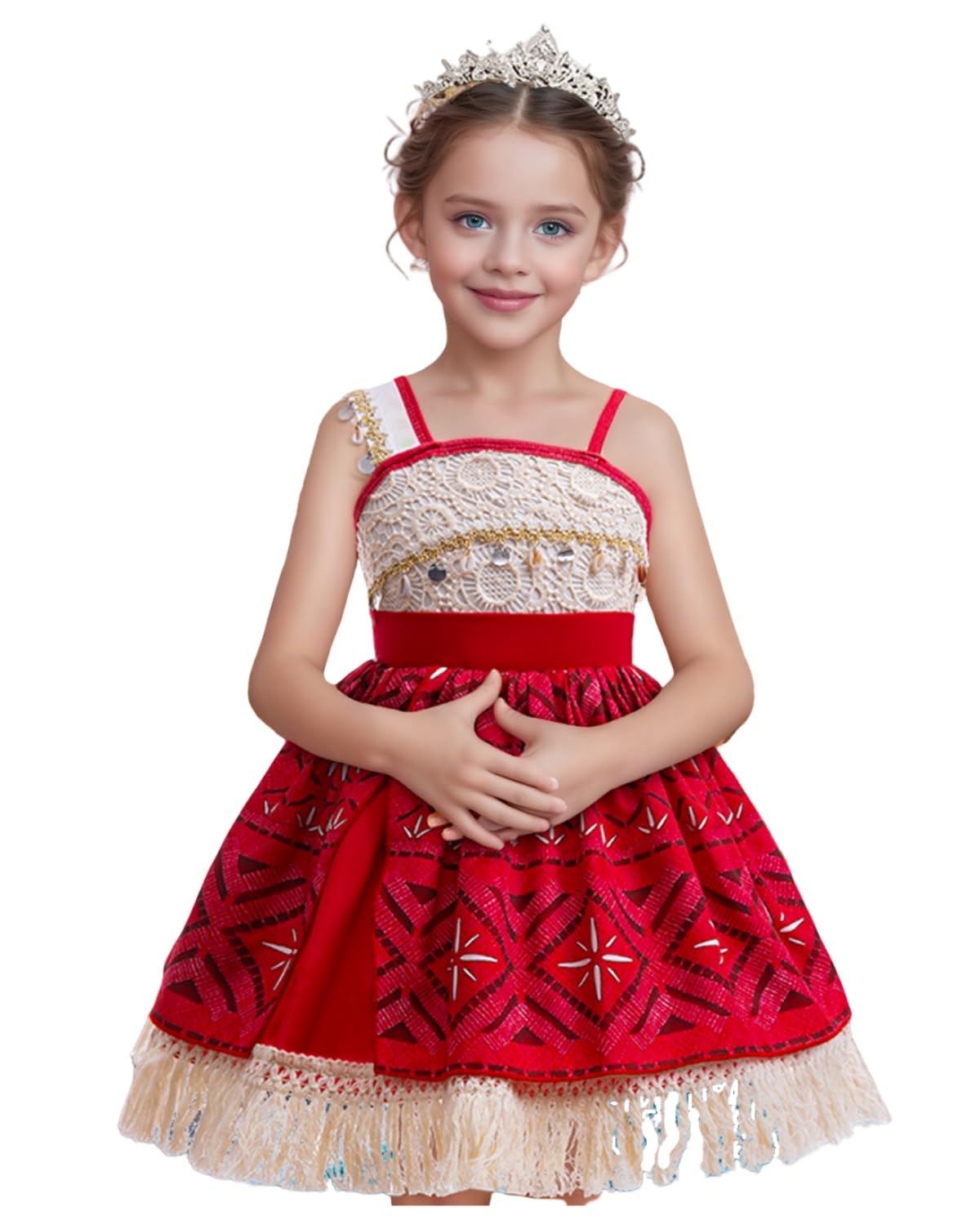 Xefenki 2024 New Princess Costume for Girls Toddler Deluxe Lace Tutu Dress With Necklace and Hairpin