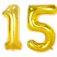 Flyloons 15 number Golden Foil Balloon 16 inch Size Birthday Decoration Items Pack of 2 | 15th Year Balloons | Fifteen