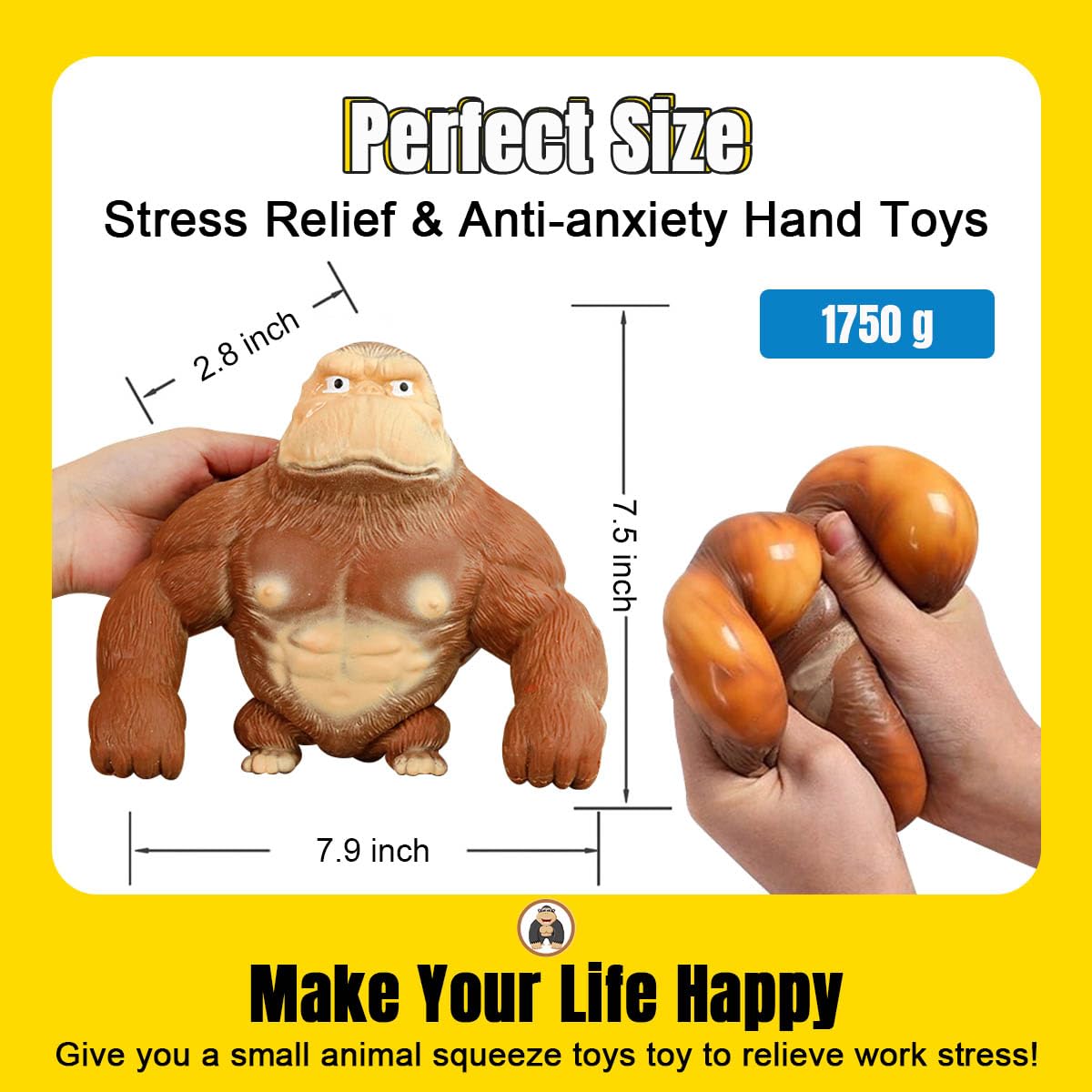 YHan Trending Stretchy Monkey Toy  Stretch Gorilla Toy  Kids mature-themed Stress Relief Squishy Toys Anxiety TikTok Gift Idea Stretch Gorilla Funny (Large)
