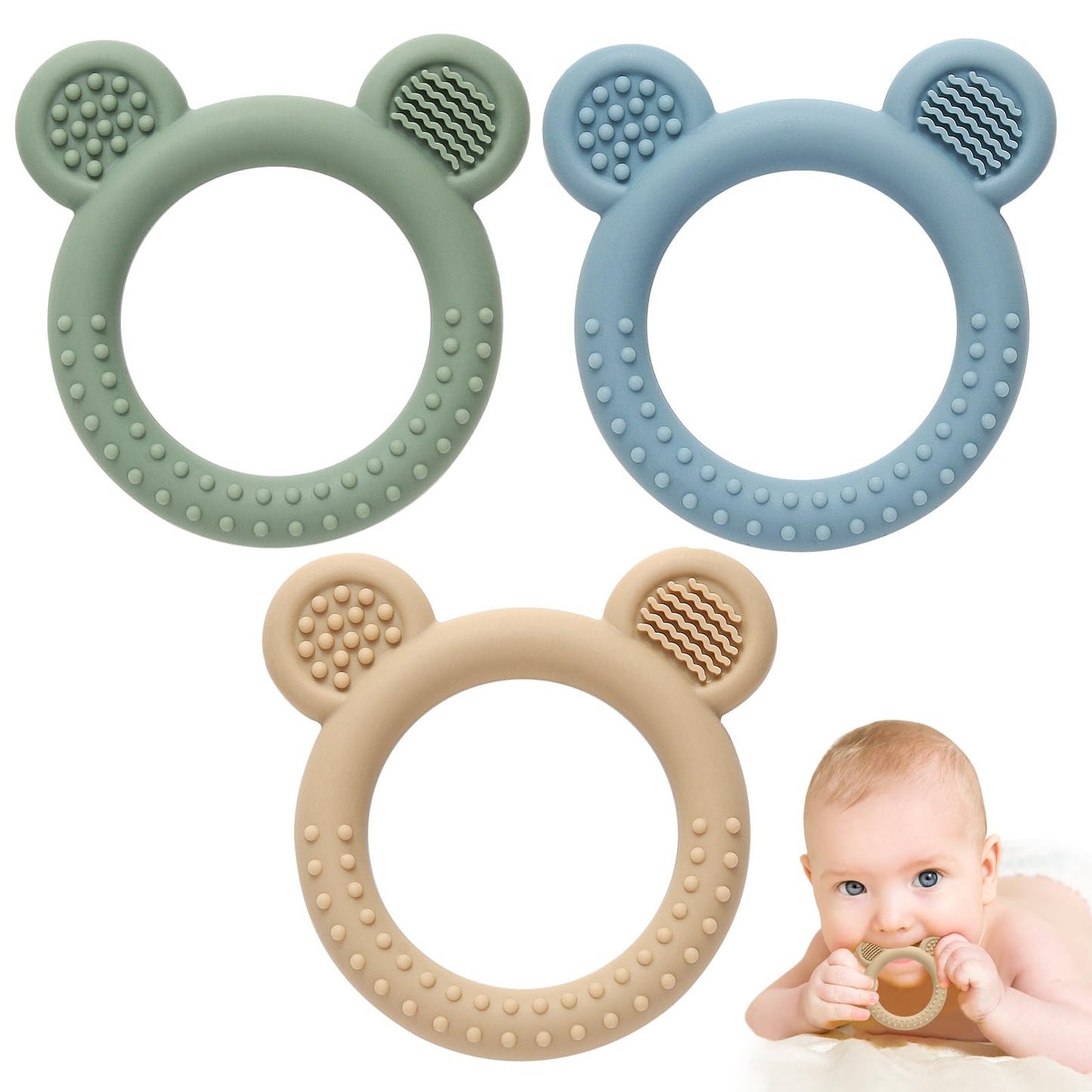 Eascrozn Baby Teething Toys - 3 Pack Silicone Teethers for 3-12 Months - BPA Free Easy to Hold - Yellow