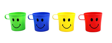 Dependable Industries inc. Essentials 4 Pack Plastic Smiley Face Plastic Mug BPA Free Party Favor Drinking Cup
