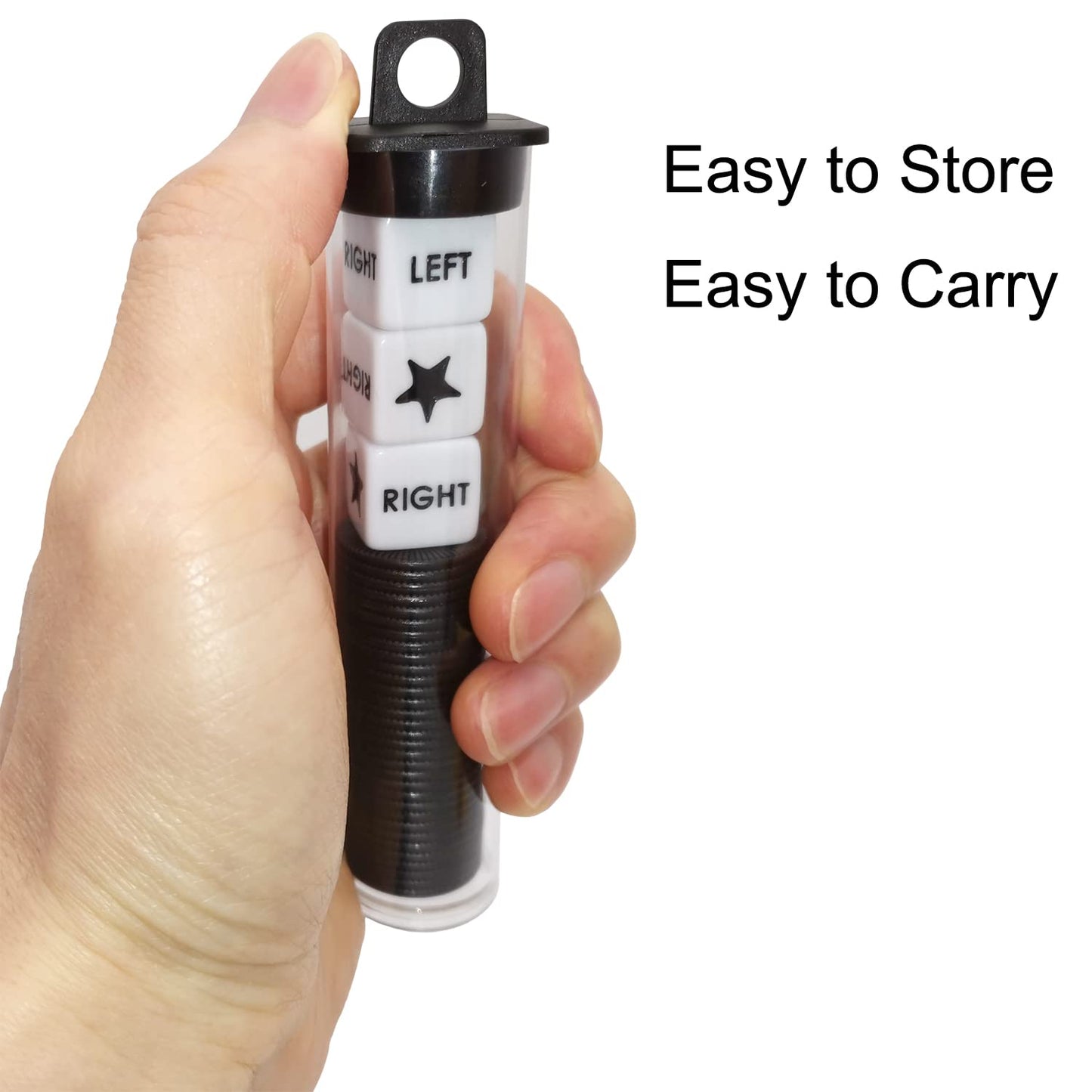 Ahoper Left Right Center Dice Game Prime Set Bundle With 3 Dices + 36 Chips. Round Tube Storage Is Very Convenient For Travel. Easy To Store, Carry Around. (Black)