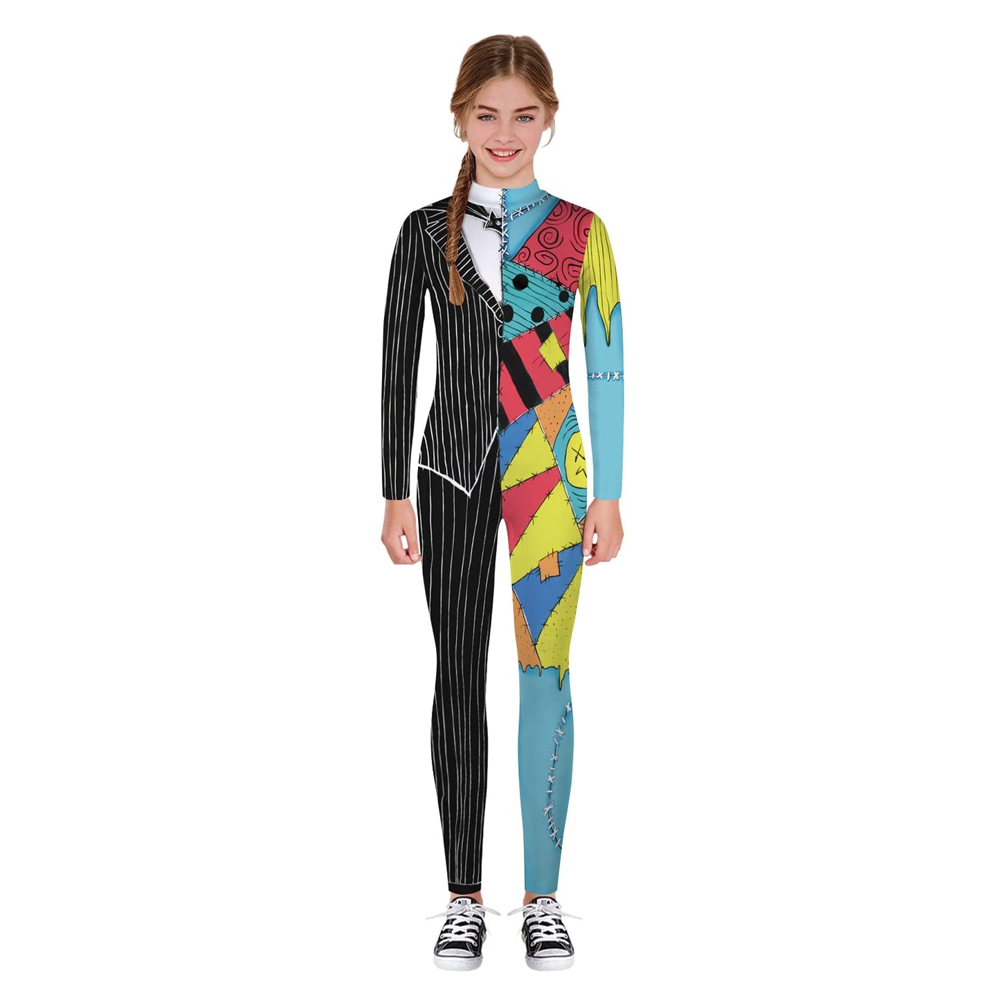 Remimi Halloween Bodysuit Funny Print Zip Up Back Long Sleeve Slim Fit Jumpsuit 9-10 Years