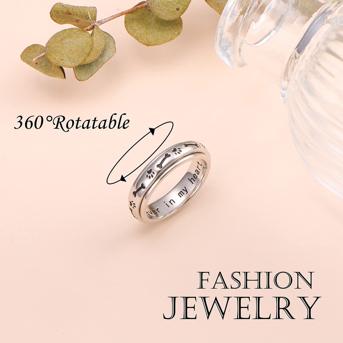 HOOHWE Spinner Rings for Anxiety,S925 Sterling Silver Fidget Anxiety Worry Relieving Boredom ADHD Autism Band Rings (1-Dog Paw R