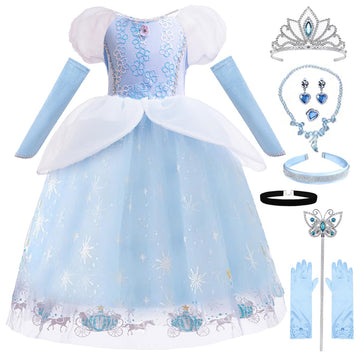 Itvti Cinderella Dress For Girls Kids Blue Princess Costume Halloween Carnival Fancy Dress Up For Cosplay, 2-3 Years(Tag 100)