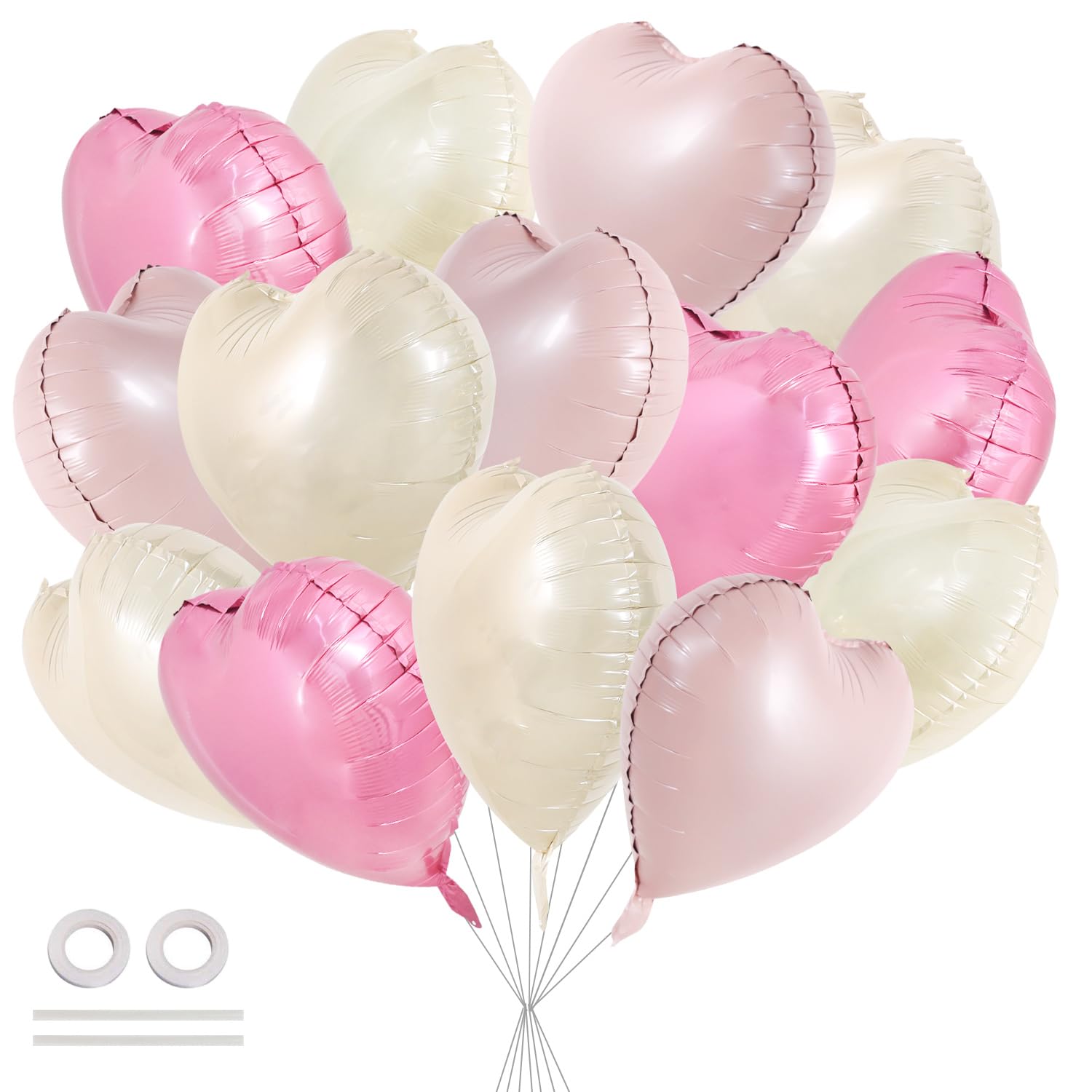 TONIFUL 30Pcs 18 Inch Heart Balloons Pastel Pink Cream White Pink Valentines Day Heart Shape Foil Mylar Balloons Decoration for 