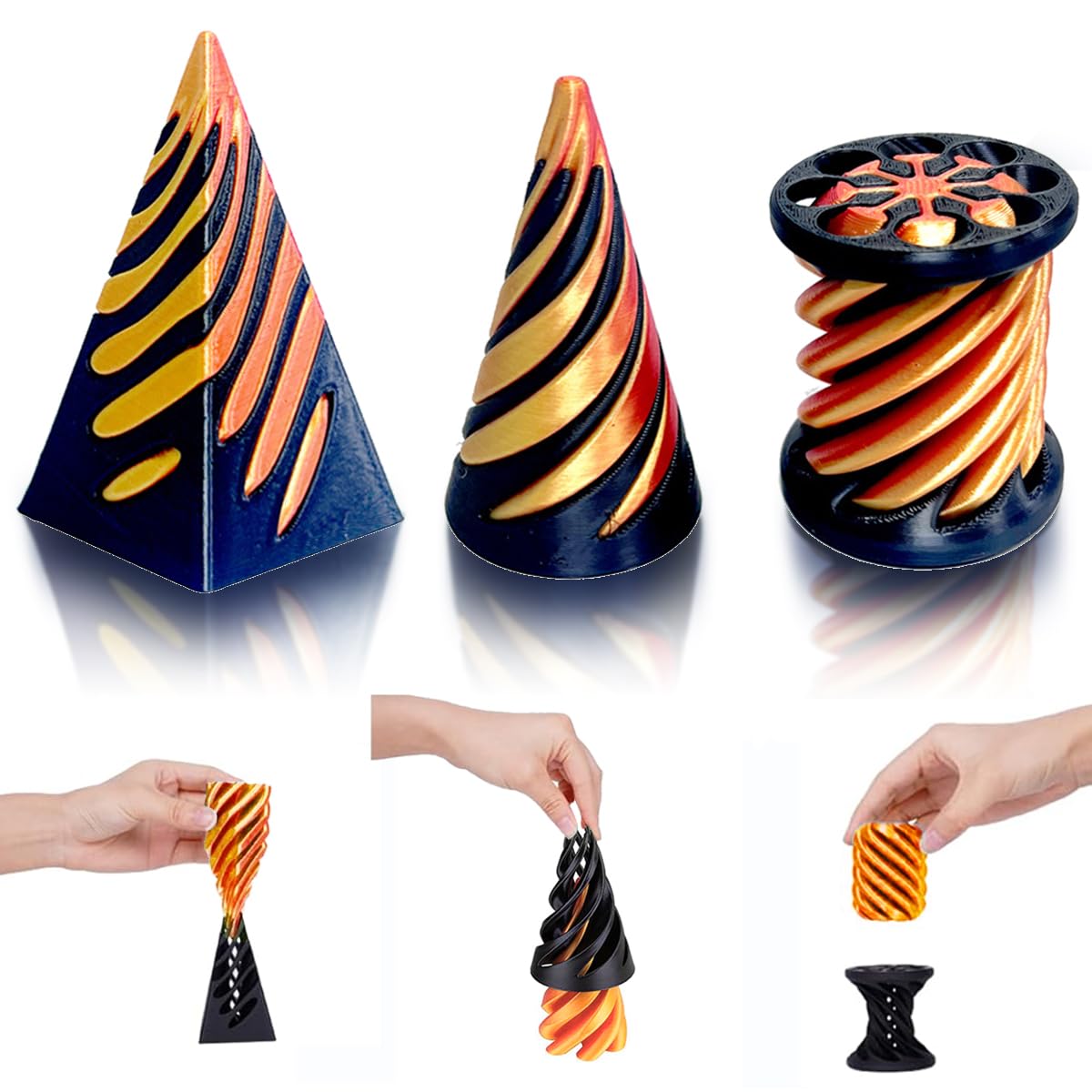 Impossible Cone (3PCS)  3D Printed Spiral Cone Fidget Toy  Impossible Pyramid Passthrough Sculpture  Mini Stress Relief Desktop Decorations Toy for Kids mature-themed Gift (Laser Gold)