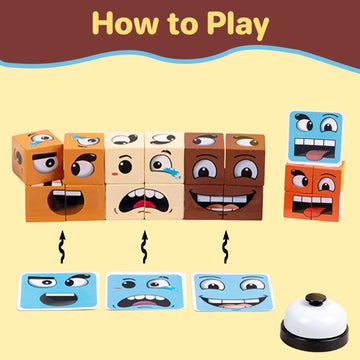 Face Change Cube Game, Wooden Face Changing Magic Cube Game With Bell Wood Blocks Stacking Toys Montessori Toys For 3+ Year Old Toddler Card Matching Games Mini Building Blocks (C)