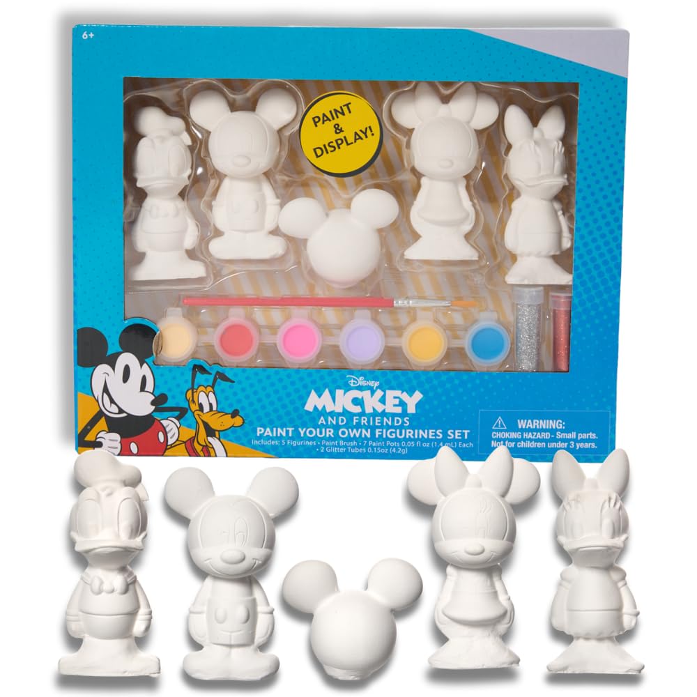 Innovative Designs Disney Mickey and Friends DIY Paint Your Own Figurines Arts and Crafts Set for Kids, Paint, Paint Brush, and 