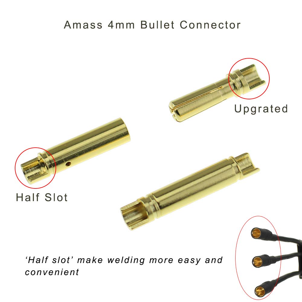 20 Pairs Amass 4.0mm 4mm Gold Banana Bullet Connector Plug Male Female for RC Battery ESC Motor