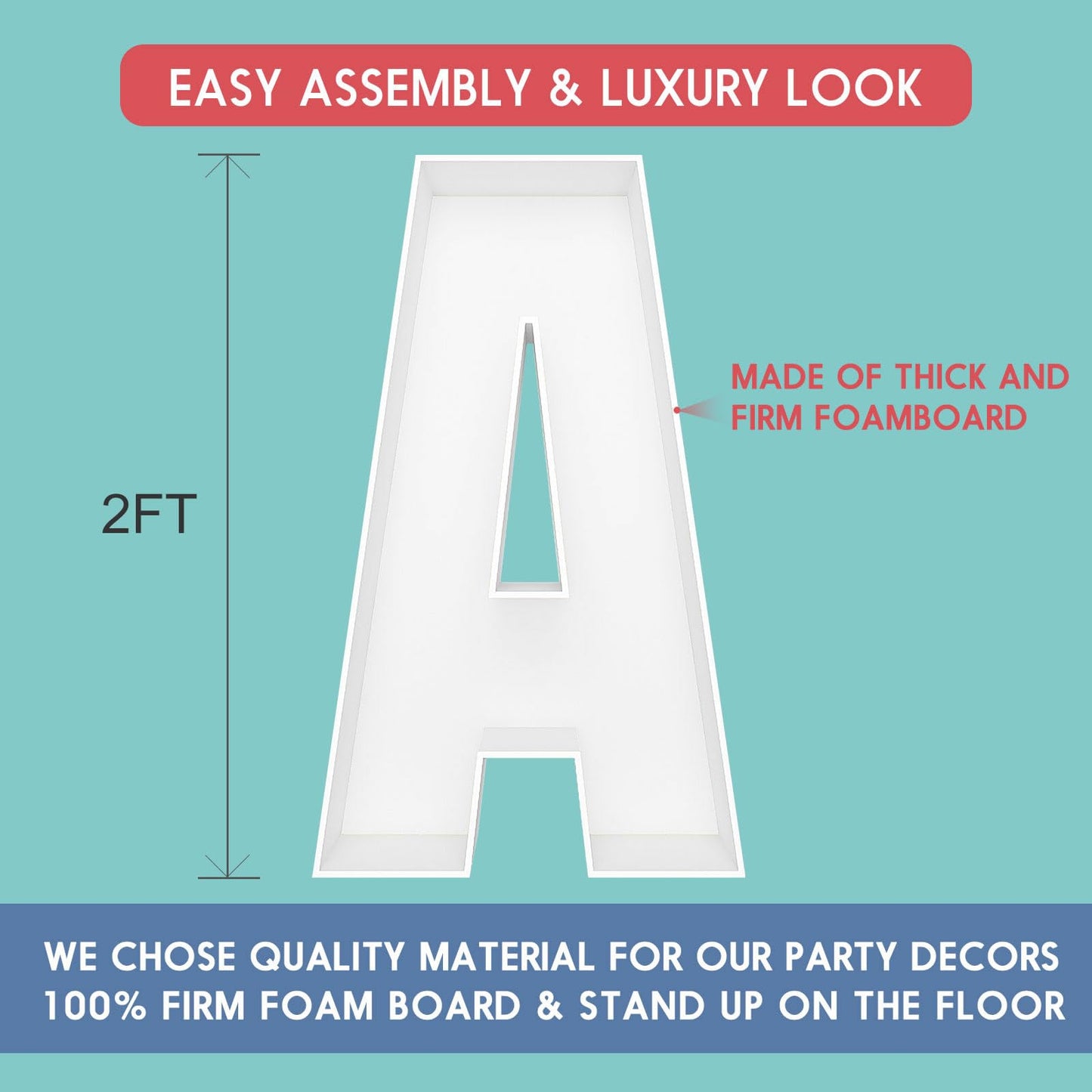 JW Passion 2FT Letter A Mosaic Balloon Frame Kit - DIY Fillable Letters for Birthday Party & Wedding Decor, Foam Material