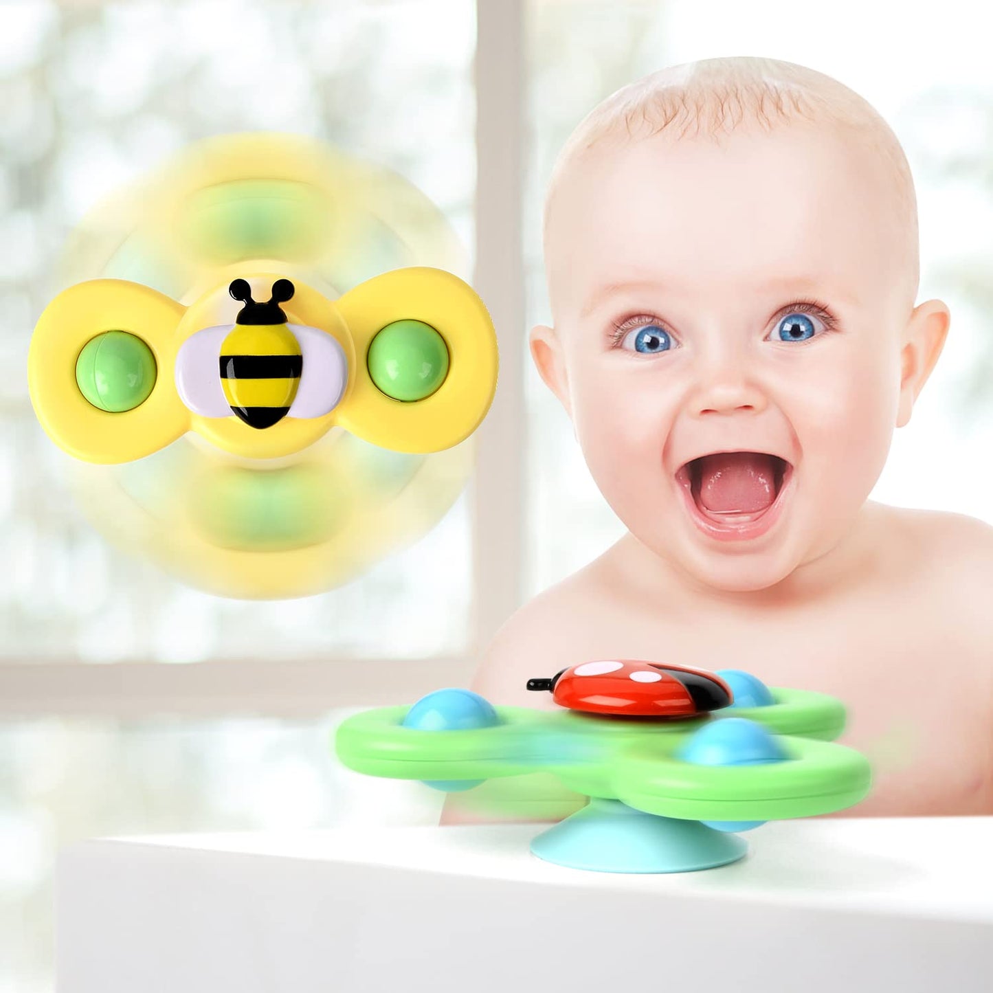 3Pcs Suction Cup Spinner Toys For 1 2 Year Old Boys Spinning Toys 12-18 Months Sensory Toys For Toddlers 1-3 First Birthday Baby Gifts For Girls