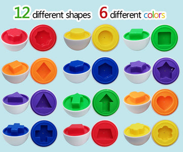 Beakabao 12Pcs Color And Shape Matching Egg Set Montessori Toddler Education Classification Toys For Fine Motor Skills Of The Fingers Muscles, Preschool Children Smart Puzzles Easter Gifts (Blue)