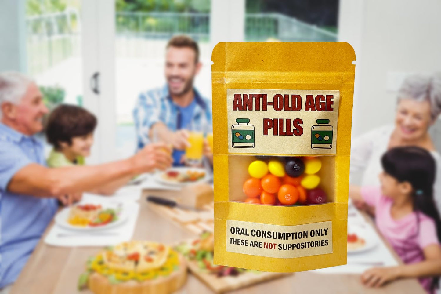 PHAWNGU 4 Pack Funny Anti-Old Age Pills (Empty Pouch) - Gag Gift for Seniors, Over The Hill Birthday, Retirement Party Favor, Jo
