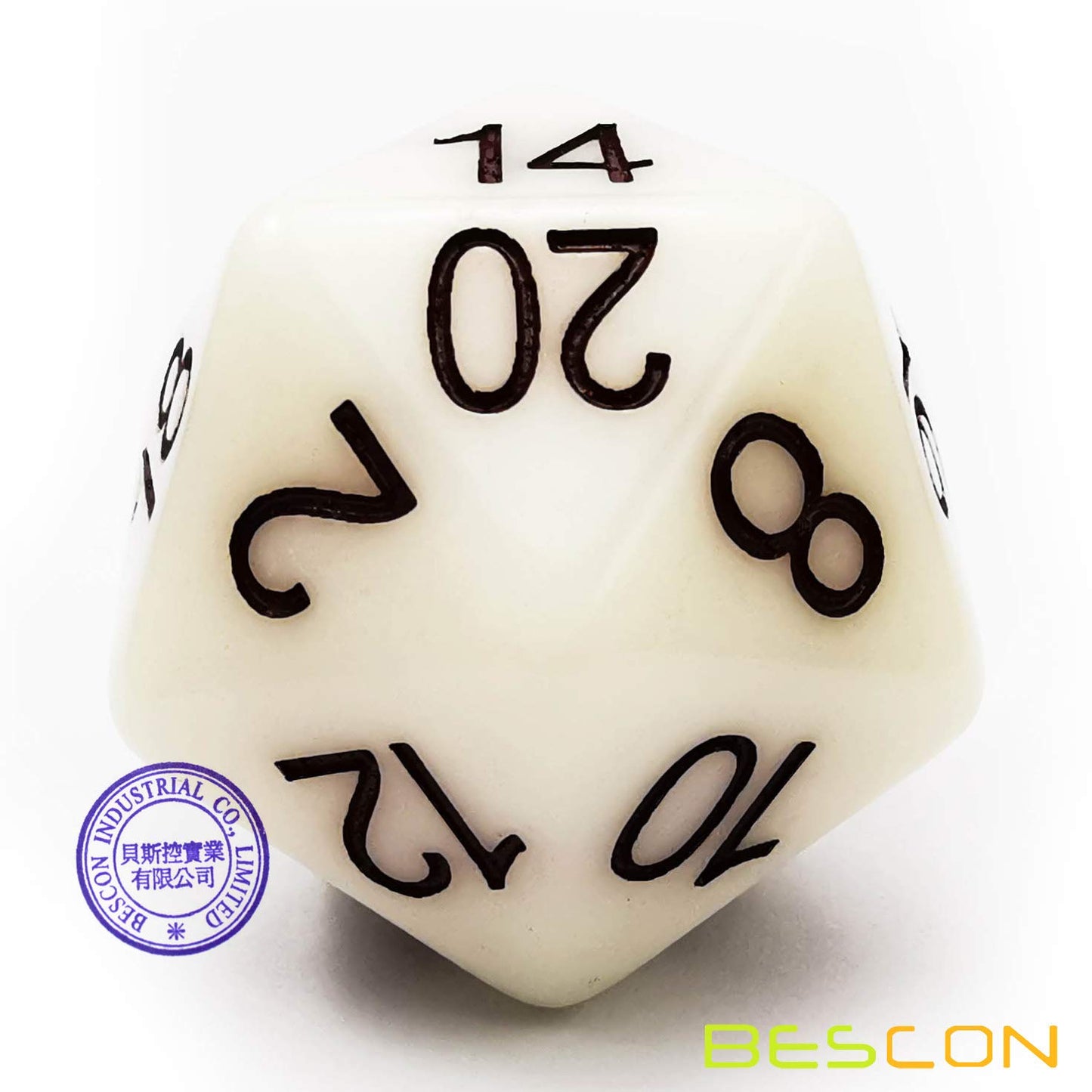 Bescon Jumbo Glowing D20 38MM, Big Size 20 Sides Dice Jade Glow in Dark, Big 20 Faces Cube 1.5 inch