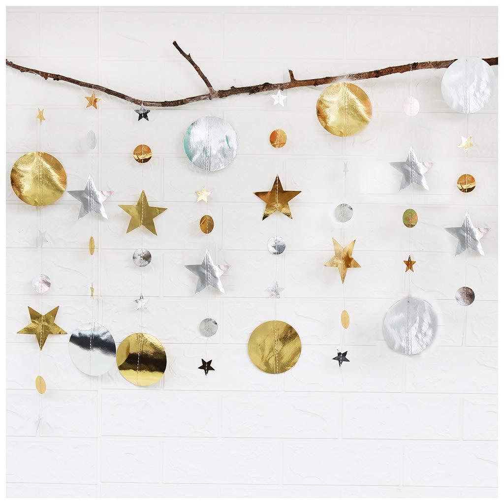 Flairs New York Happy Birthday String Decorations Party Props (Pack Of 1 String Decorations, Silver Gold Glitter Polka Dots And