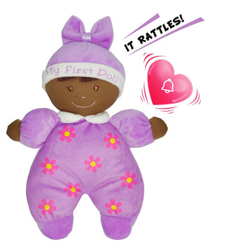 June Garden 9' My First Doll Hazel - Soft Plush Baby Doll With Rattle - Purple Outfit