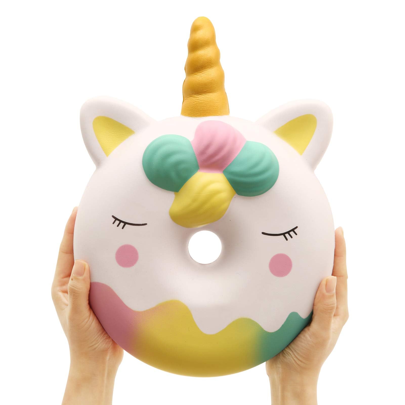 Anboor 13 Inches Squishies Jumbo Unicorn Donut Kawaii Soft Slow Rising Scented Giant Doughnut Squishies Stress Relief Kid Toys (White)