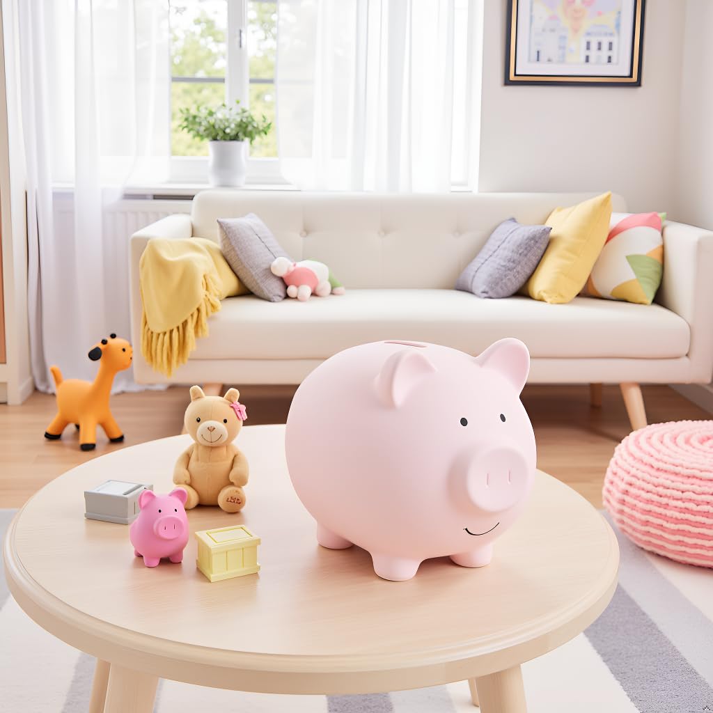 Kate & Milo Ceramic Piggy Bank - Pink, One Size, Ideal for Kids, Perfect Nursery Décor & Gift (Model 94113)