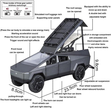 EROCK 1:24 Camping RV car Model Toys, Pickup Trailer Toy , Pickup Truck Model with Sound and Light Function, Suitable Gifts, Dec