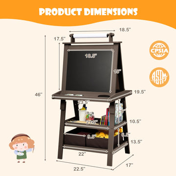 Honey Joy Art Easel For Kids, 3-In-1 Double-Sided Wooden Toddler Easel W/Magnetic White Board & Chalkboard, Paper Roll, 2 Storage Bins, Painting Dry Erase, Kids Easel For Boys Girls Aged 3+ (Coffee)
