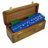 Marion Double Six Blue Jumbo Domino Set with Spinners in Sheesham Wood Box - Professional Tournament Size