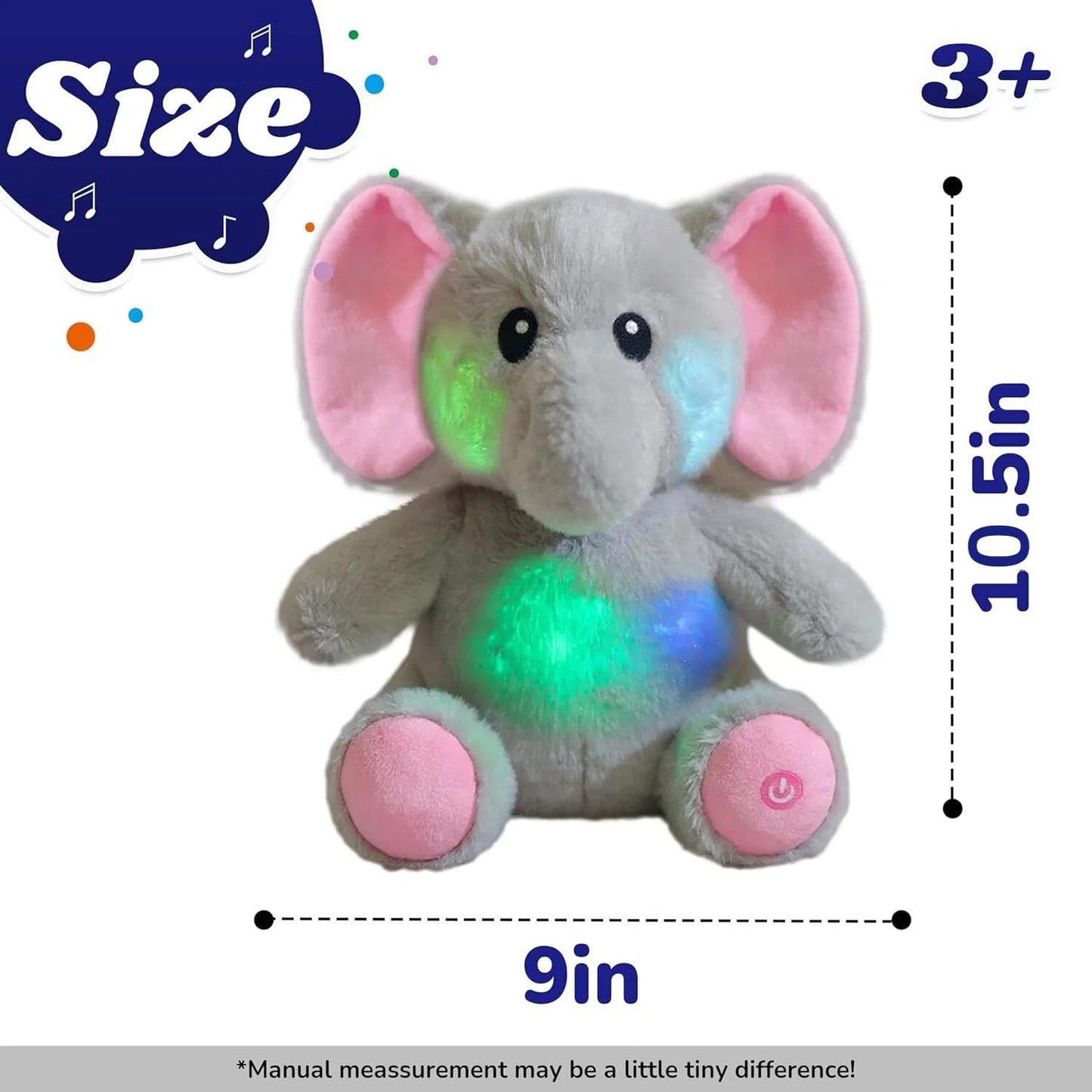 Cuteoy LED Glowing Elephant Nightlight Plush Toy, 10.5" Cotton, Musical Lullabies, Perfect Gift for Kids Boys Girls