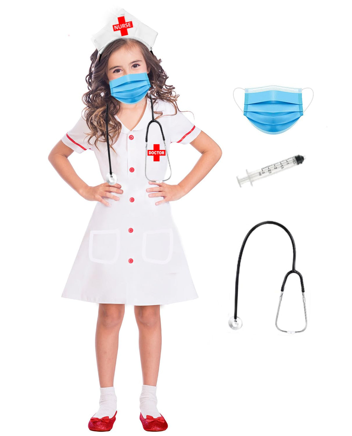 Rudra Fancy Dress Doctor Coat For Kids | Nurse Costumes For Girls Fancy Dress Competition For Age Group 3 To 12 Yrs, White,Polye