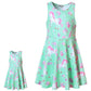 Green Flower Unicorn Dresses Matching Doll & Girls 5T 6T Birthday Party Gifts