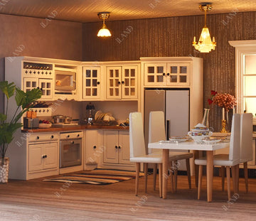 Iland Dollhouse Kitchen, Modern Dollhouse Furniture Set On 1/12 Scale Wooden White To Store Miniature Food
