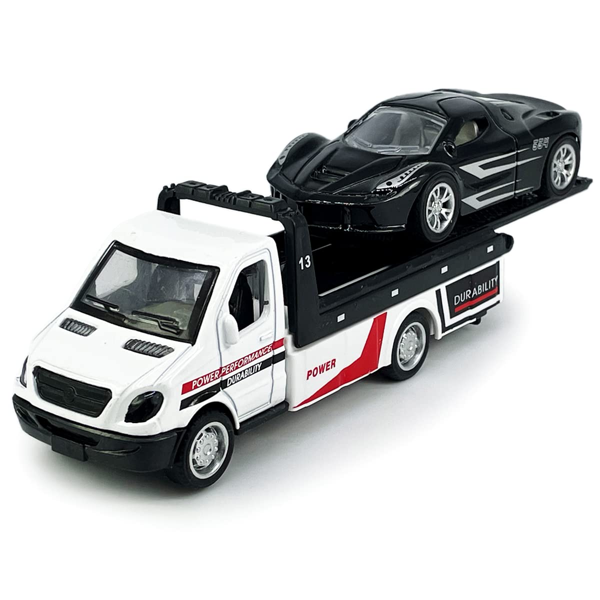 Flatbed Truck Toy Rescue Tow Truck Transport Trailer Car Carrier Metal Diecast Pull Back Vehicles 2 in 1 Vehicle Playset Toy Tru
