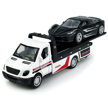 Flatbed Truck Toy Rescue Tow Truck Transport Trailer Car Carrier Metal Diecast Pull Back Vehicles 2 in 1 Vehicle Playset Toy Tru