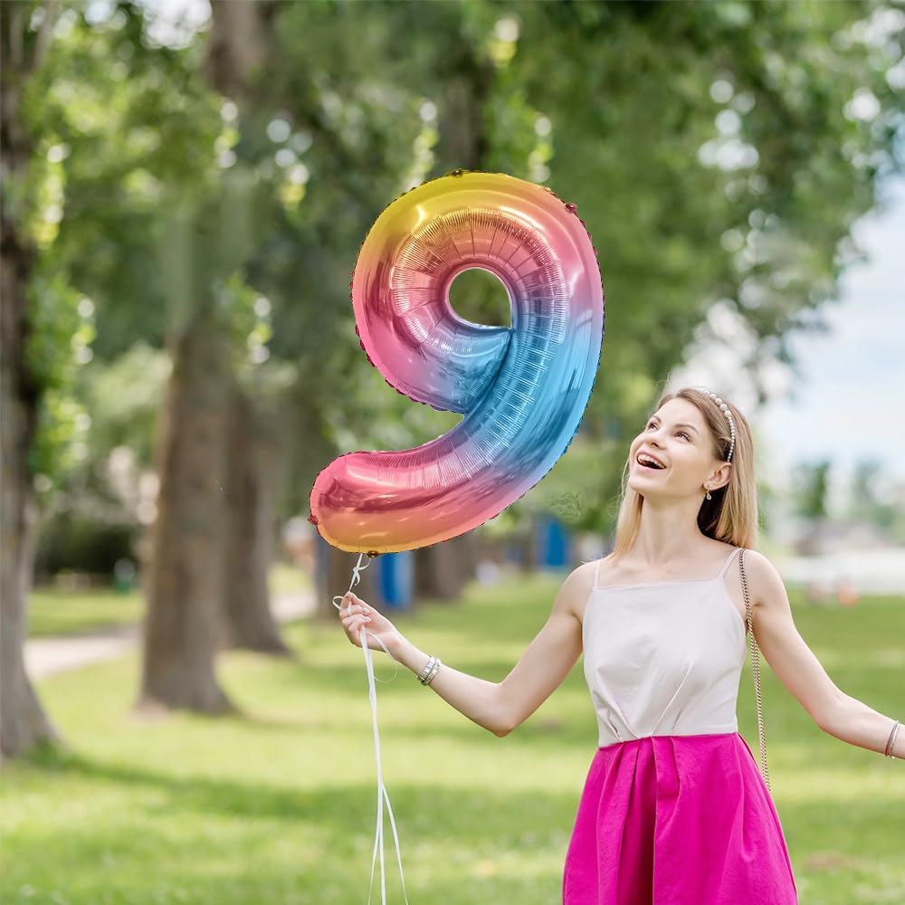Number Balloon, Number 9 Balloon, 9 Balloon 40 Inch, Rainbow Gradient Number Balloons, 9 Balloon Number, 9Th Birthday Decoration