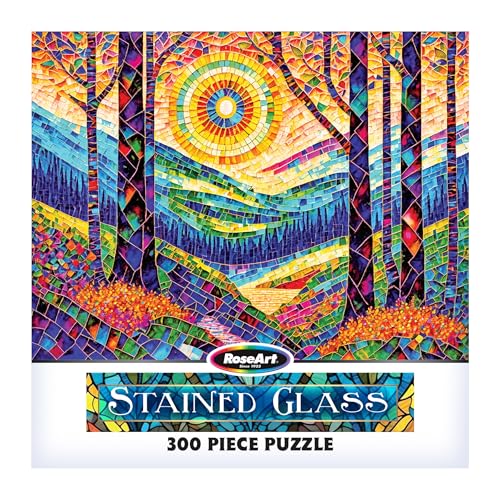 RoseArt 300 Piece Stained Glass Jigsaw Puzzle - The Sun Shines on Dreamland - Multi Color - Cardboard - Model 1209ZZA