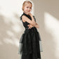 Chektin Black Costume Dress for Girls Halloween Costumes Kids Cosplay Family Birthday Party with Accessories 6-7 Years