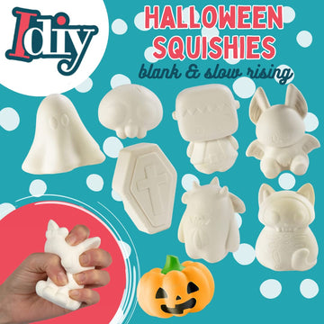 Halloween Party Craft Kit Jumbo Squishies (8 Unique Spooky Shapes)-White Kawaii Scented Slow Rise Squishy Toys, Decorating, Scen