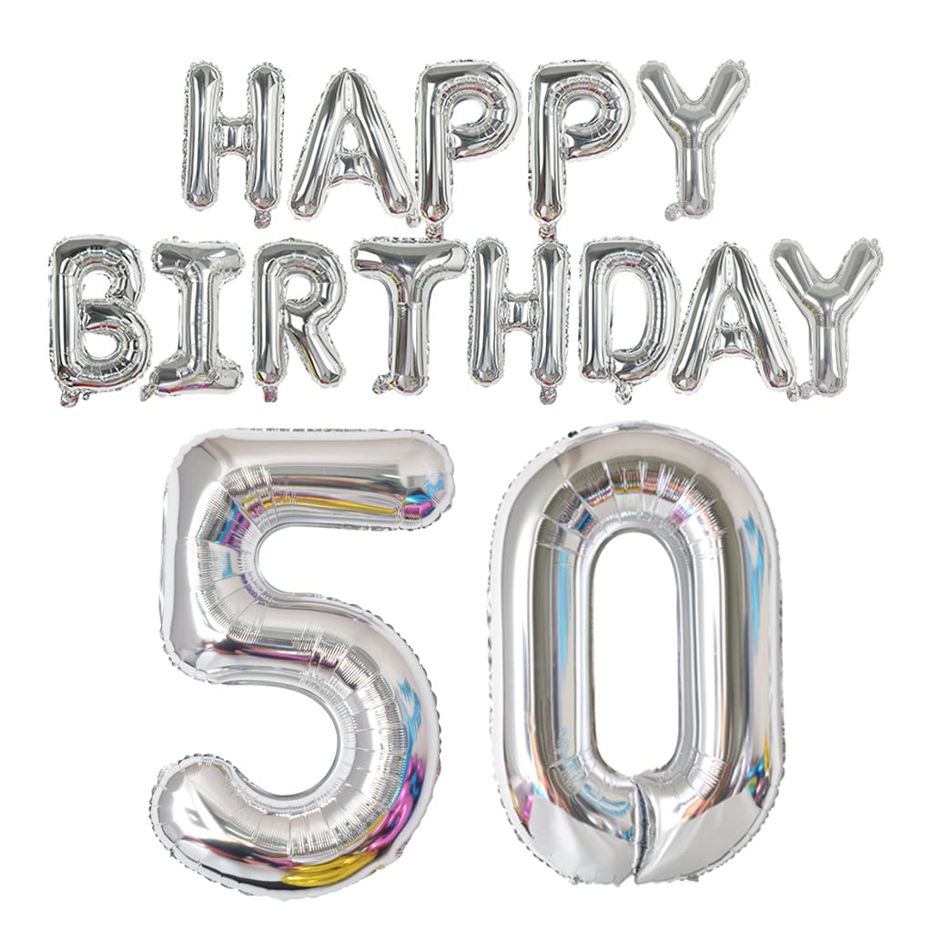 Happy Birthday Balloon Banner 40 Inch 50 Balloon Number 16 Inch Happy Birthday Letters Balloons Silver Foil Mylar Balloons For W