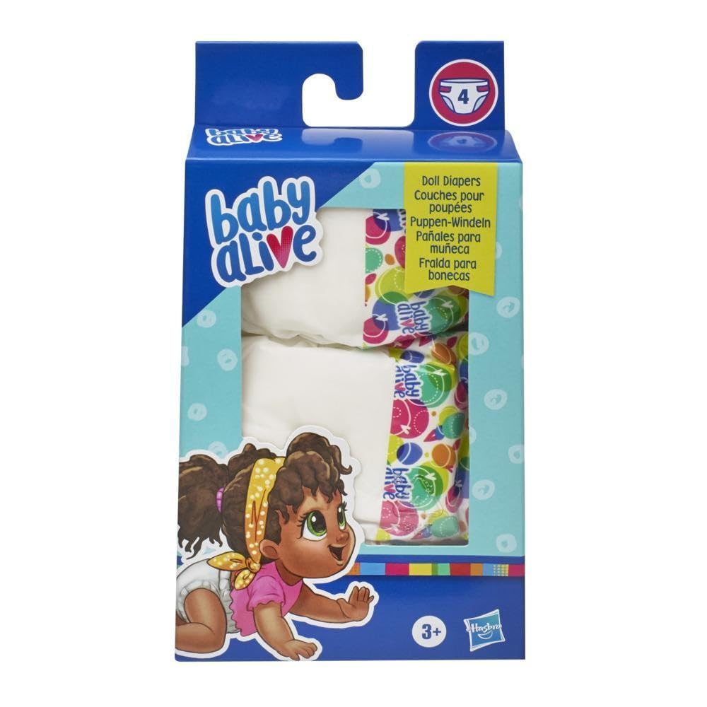 Baby Alive Doll Diaper Refill - 4-Pack Multicolor Accessories for Baby Dolls, Model E9119, Ideal for Ages 3+