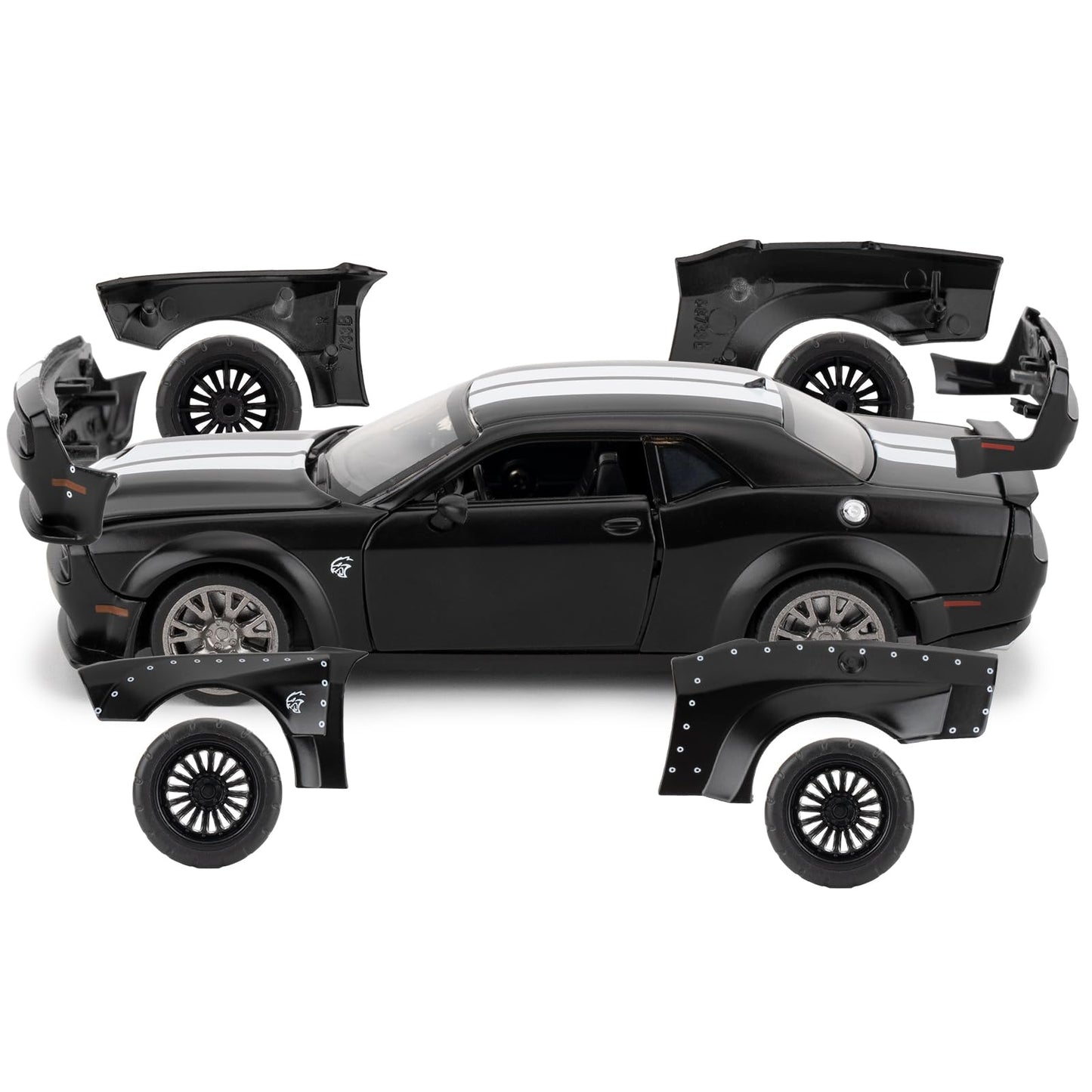 LOVEPOSELY Diecast Car Model 1:36 Dodge Challenger SRT Hellcat - Black Zinc Alloy DIY Kit for Kids