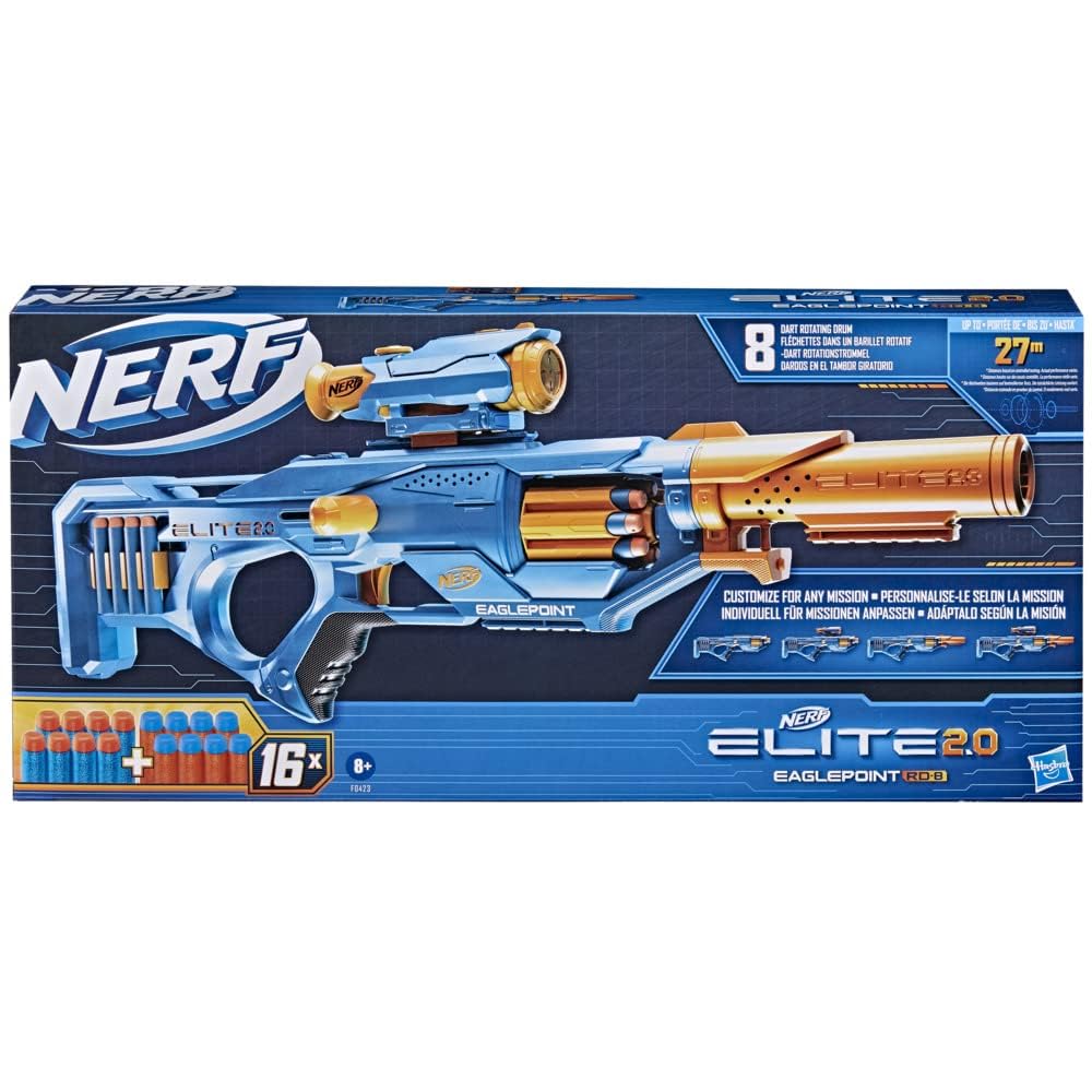 Hasbro Nerf advanced 2.0 Eaglepoint RD-8 Water Blaster  Super Soakers for Kids  16-Dart Capacity  Travel Outdoor Summer Toys  Fun for Ages 8+
